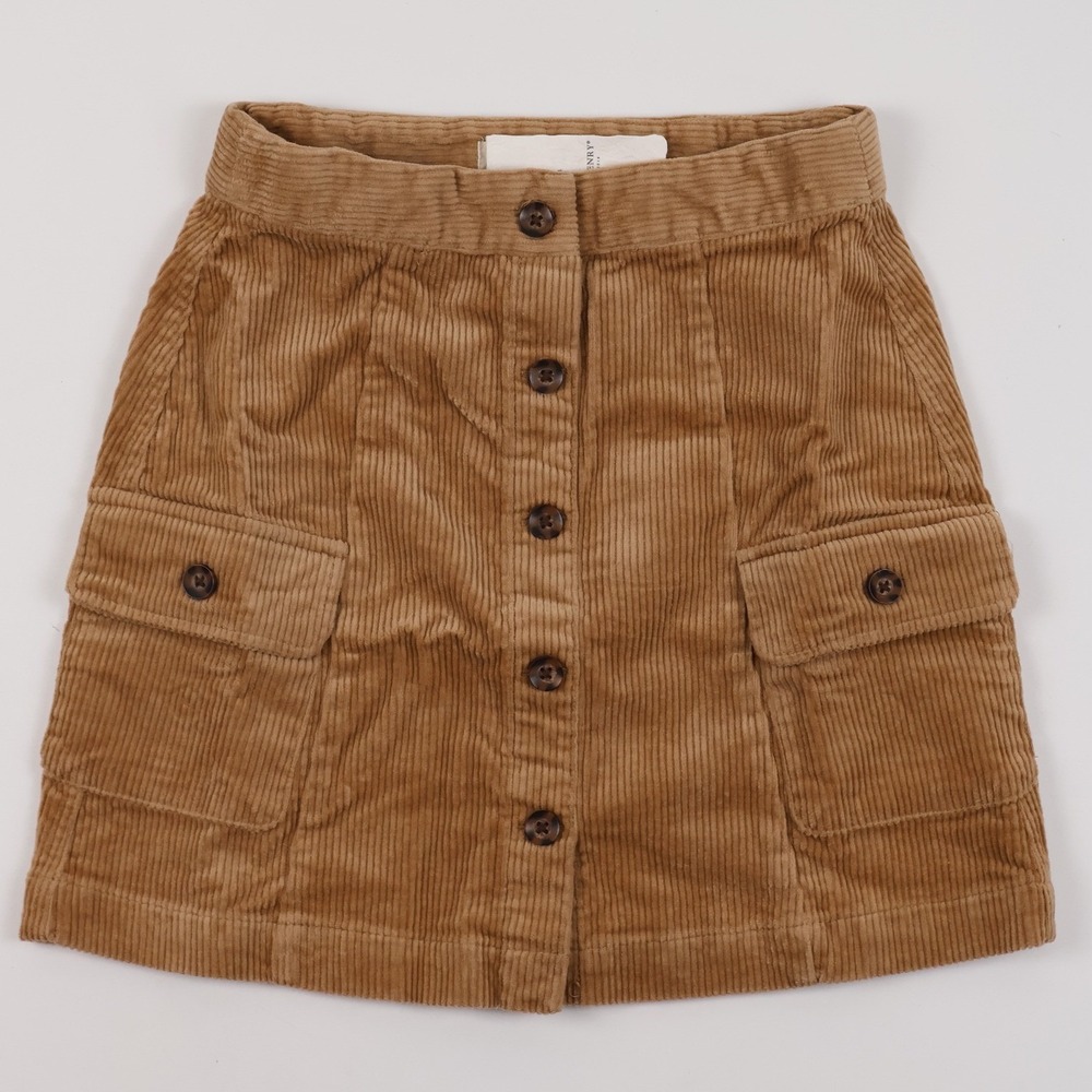 Hope & Henry Corduroy Button Front Cargo Skirt Brown Solid 8 NWT